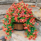 HyeFlora Artificial Fall Flowers for Outdoors Fake Hanging Decoration, 2Pcs Orange Daisy with Autumn Leaves, Realistic Plants Decor, UV & Fading Resistant Silk Flower for Porch Patio Balcony