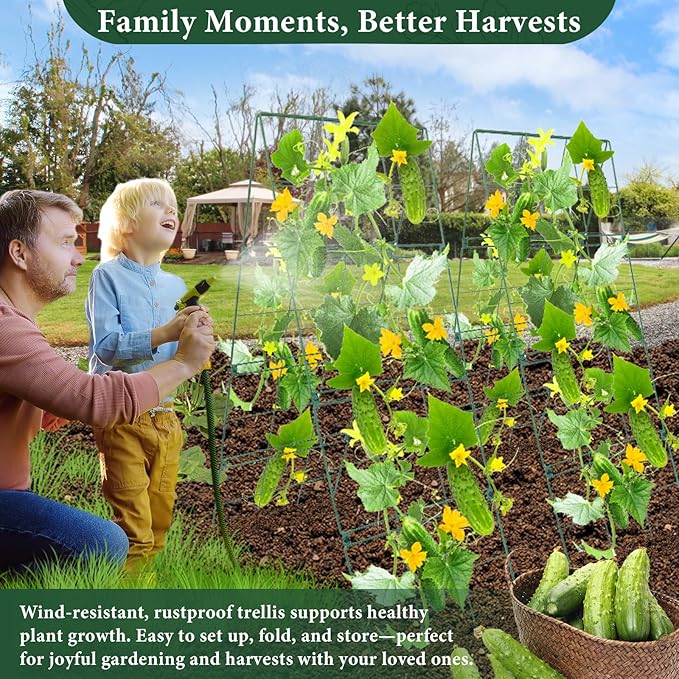 Cucumber Trellis for Raised Garden Bed, Easy-to-Assemble Sturdy Metal Garden Trellis for Climbing Plants – Outdoor Plant Support for Cucumbers, Beans, Zucchini, Tomatoes, Pumpkins & More!