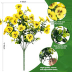 17 Inch Artificial Faux Pansy Flowers for Outdoor,Fake Pansies Flowers with Eucalyptus Leaves Fake Plants Greenery Boxwood Porch Patio Decor 6 Bundles(Light Purple,Dark Rose,Yellow)