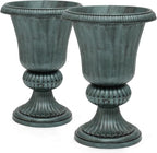 Magshion 20" Urn Planters for Outdoor Plants, Large Decorative Front Porch Planters Set of 2, Weatherproof Tall Plastic Flower Pots for Garden, Patio & Entryway Décor, Antique Green