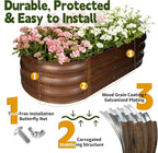 Galvanized Raised Garden Bed Outdoor, Large Raised Bed for Gardening, 4x2x1ft Oval Metal Planter Box for Vegetables, Fruits, Flowers, Dark Brown Wood Grain