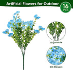 Artificial Flowers for Outdoor, UV Resistant Fake Silk Pansies Flowers, Realistic Faux Plants for Outside Indoor Porch Patio Window Box Planter Home Decor (16, Blue)