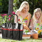 Grenebo Garden Tools 9-Piece Heavy Duty Gardening Hand Tools with Fashion and Durable Garden Tools Organizer Handbag, Rust-Proof Garden Tools Set, Ideal Gardening Gifts for Women (Black Red)