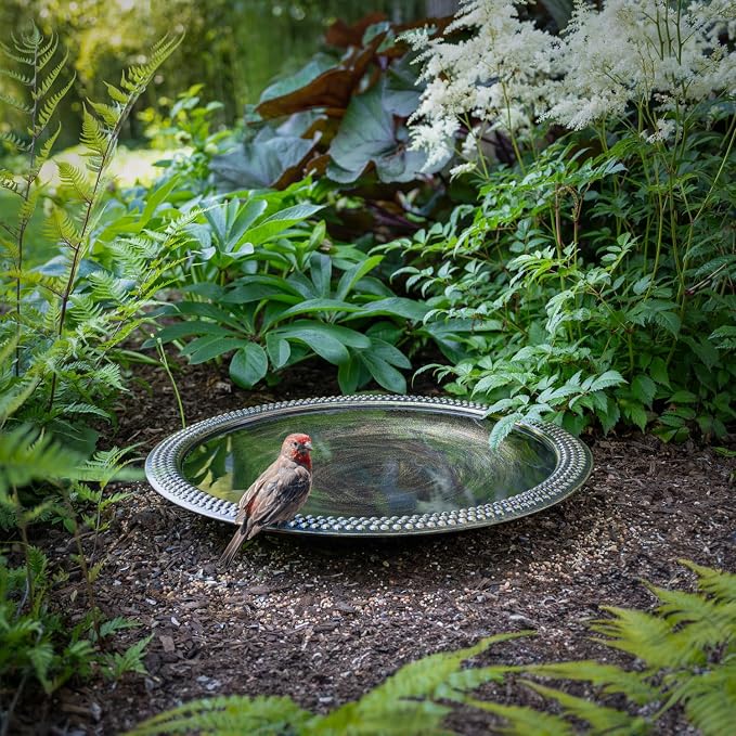 Good Directions BAS18, 18" Hand-Hammered Pure Copper Beaded Birdbath with Aged Brass Finish, Basin Only