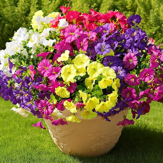 Fanfantoey 14 pcs Artificial Flowers for Outdoors, UV Resistant Fake Flowers