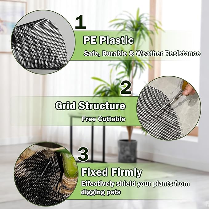 6 Pcs 11.8 Inch Plant Pot Grids, Cuttable Plant Pot Soil Covers Protectors from Animals with 30 Pcs U-Shaped Nails, Cat Dog Digging Proof Protection for Indoor Outdoor Potted Plants
