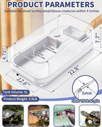 Moonorange Large Turtle Tank with Water Pump, Acrylic Turtle Tank Starter Kit with Heightened and Curved Fences, Multi-Function Areas, Bottom Drainage
