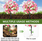 Waipfaru Set of 2 Artificial Boxwood Topiary with Colorful Flowers, 23" UV Resistant Fake Bushes Faux Outdoor Plants, Artificial Shrubs with Ground Spike for Outdoor Garden Front Porch(Pink, White)