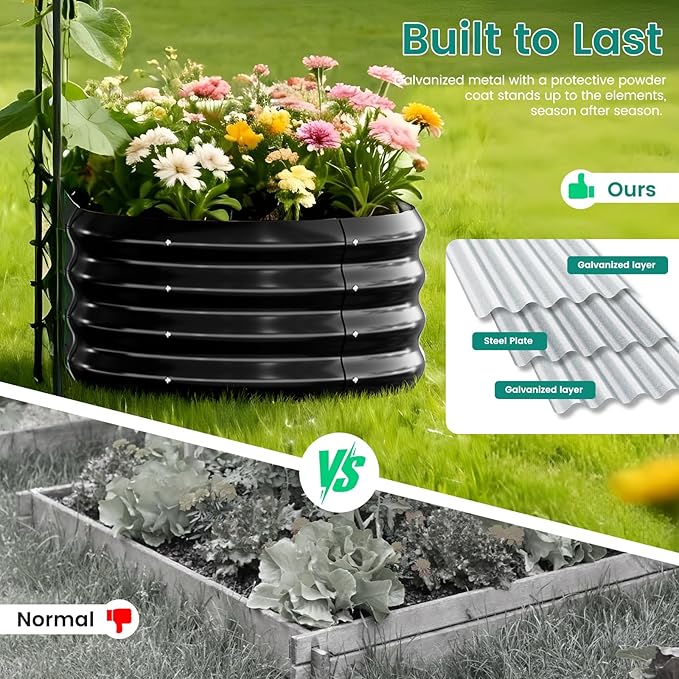 DoCred 3 in 1 Galvanized Raised Garden Bed, 2Pcs Garden Planter Box with 87" H Trellis for Climbing Plants, Outdoor Gardening Raised Beds with Climbing Net for Fruits, Vegetables, Flower (Black)