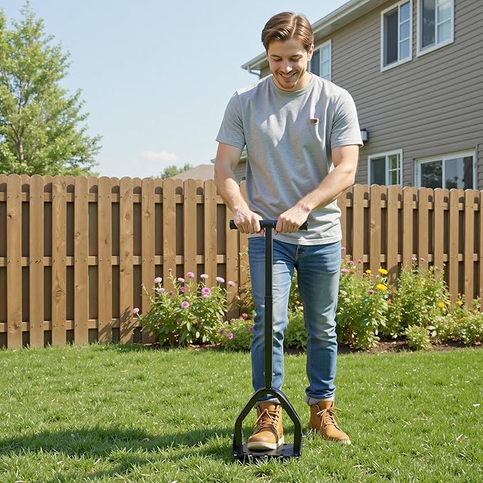 VEVOR Lawn Aerator, 9.2 in Manual Core Aerator Tool with 15 Iron Spikes, Long Handle & Wide Plate, Heavy Duty Grass Aeration Tool, Yard Aerators for Compacted Hardened Soil Lawn Aeration