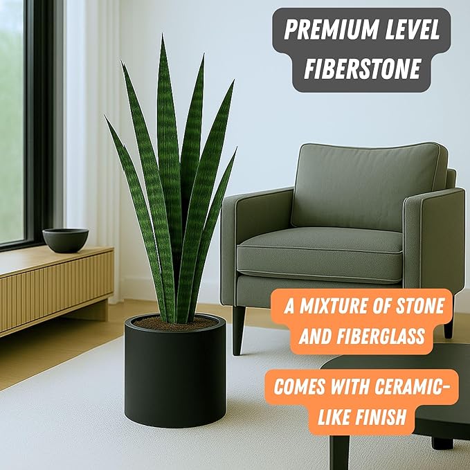 Fox & Fern 10 Inch Black Plant Pot with Drainage Plug — Premium Lightweight Fiberstone Matte Black Planter, 10 Inch Pots for Plants, for Indoor & Outdoor Use, Weather Resistant & UV Resistant