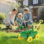 Duckura Kids Gardening Tools Set - 7pcs Wheelbarrow Set Outdoor Toy for Kids with Shovel, Rake, Leaf Rake, Yard Digging Weed Toys, Easter Birthday Gifts for Boys Girls Age 2 3+Years Old(Yellow)