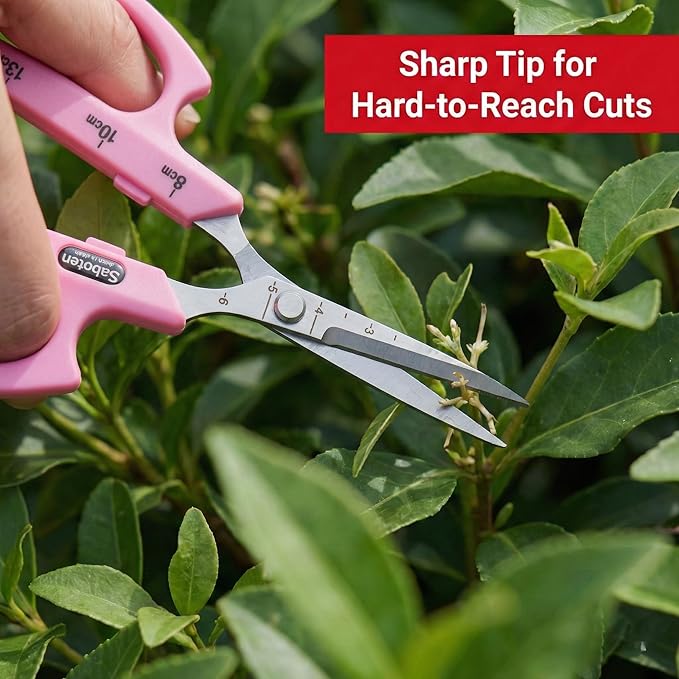 Saboten Stainless Steel Straight Blade Trimming Scissors Pink PT-12 160mm Precision Gardening Bonsai and Floral Shears Made in Japan