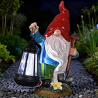 Gnome Garden Decor Statue with Lantern, Solar Gnomes Outdoor Decorations with LED Lights, Lawn Decor Yard Ornament for Patio Balcony, Mother's Day Birthday Gift for Mom Grandma
