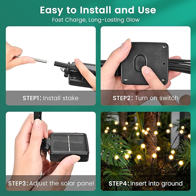 Solar Garden Lights, LED Swaying Solar Lights Outdoor Waterproof, Warm White Firefly Outdoor Decorative Lights, Garden Decor, Yard, Patio, Pathway Decoration Gardening Gifts (6 Pack)