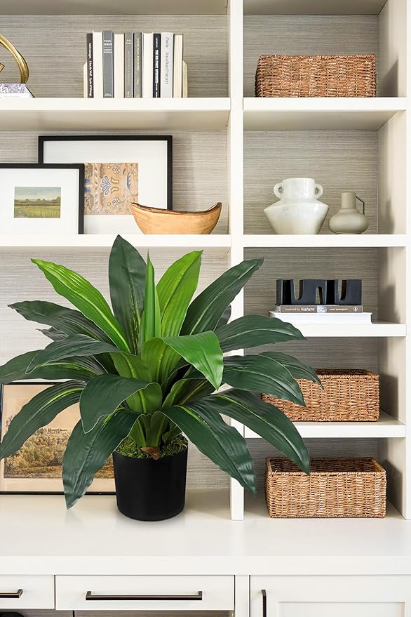 GnFlus Faux Plants 17'' Dracaena Artificial Plants Indoor Yucca Fake Potted Plant with 19 Leaves Tropical Silk Plant for Home Living Room Dining Table Kitchen Counter Office Shelf Décor