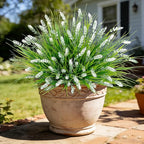 Roberly 24 Bundles Artificial Plants Outdoor, Fake Lavender Flowers UV Resistant Faux Shrubs Plastic Flowers Fake Greenery Plants for Porch Garden Window Box Home Indoor Outdoor Decorations, White