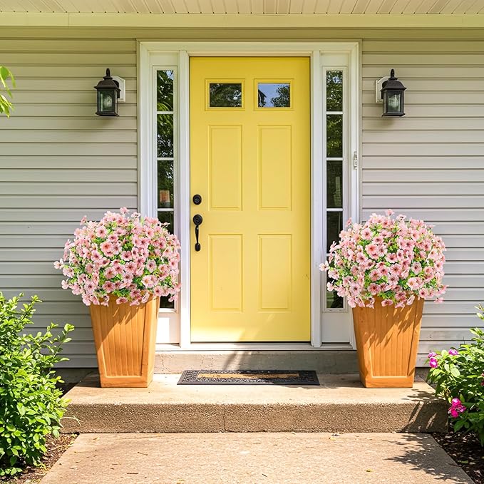 ATTGREAT Artificial Flowers Outdoor Faux Plants UV Resistant Fake Patio Flowers Plastic Greenery Plnats Outside Bulk for Spring Garden Hanging Planter Home Vase Decor, 12 Bundles (Pink)