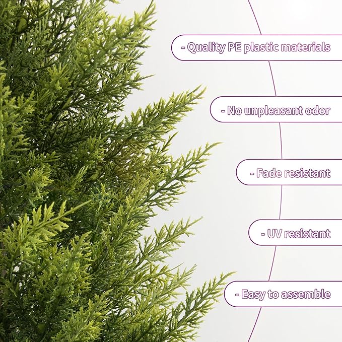 Set of 2 3FT Artificial Cedar Topiary Trees with Thickened Ground Spike, UV Resistant Faux Evergreen Bushes Fake Cypress Shrubs for Indoor Outdoor Front Porch Garden Decor