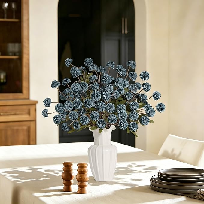 12Pcs Fake Kiku Flowers, Artificial Small Chrysanthemum Balls with Stems, Faux Silk Mini Pompon Mums for Vase Floral Arrangement DIY Bouquets Wedding Party Table Centerpieces Home Decor (No Vase)