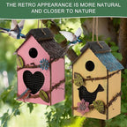 DoubleFill 2 Pcs Birdhouses for Outdoor Hanging Yard Outside Wooden Birdhouse Hand Painted Bird Box for Bird Lovers Bluebird Tree Garden Decor Decorative Birdhouse(Pink,Yellow,Iron Roof)
