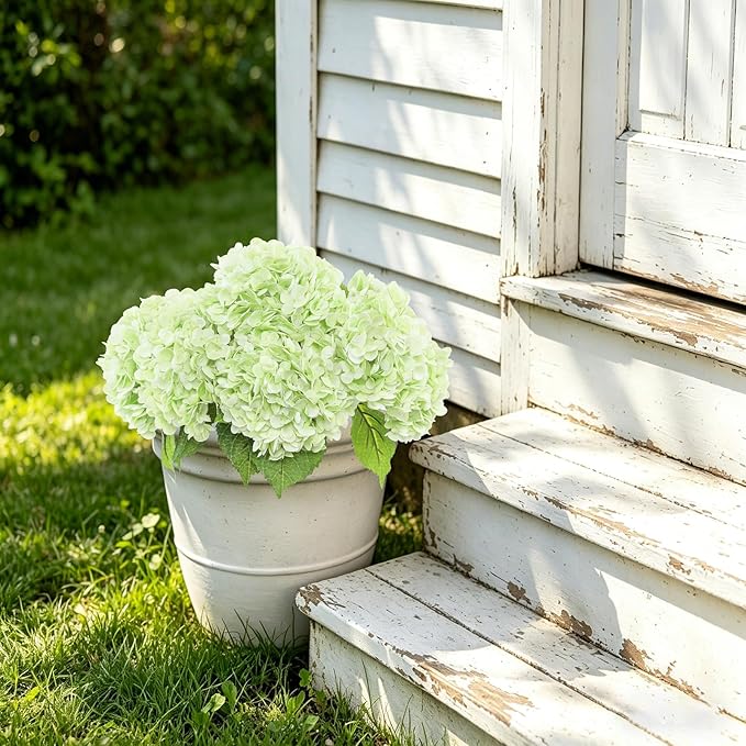 Coferset 4Pcs Light Green Hydrangea Artificial Flowers Lifelike Faux Hydrangea Real Touch Artificial Flowers for Outdoors Home Wedding Christmas Office Party Living Room Decoration,22inch