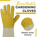 HANDLANDY Rose Pruning Gardening Gloves for Men Women, Thorn Proof Forearm Protection Leather Garden Gloves, Gardening Gifts for Gardeners (Butter Yellow, Medium)