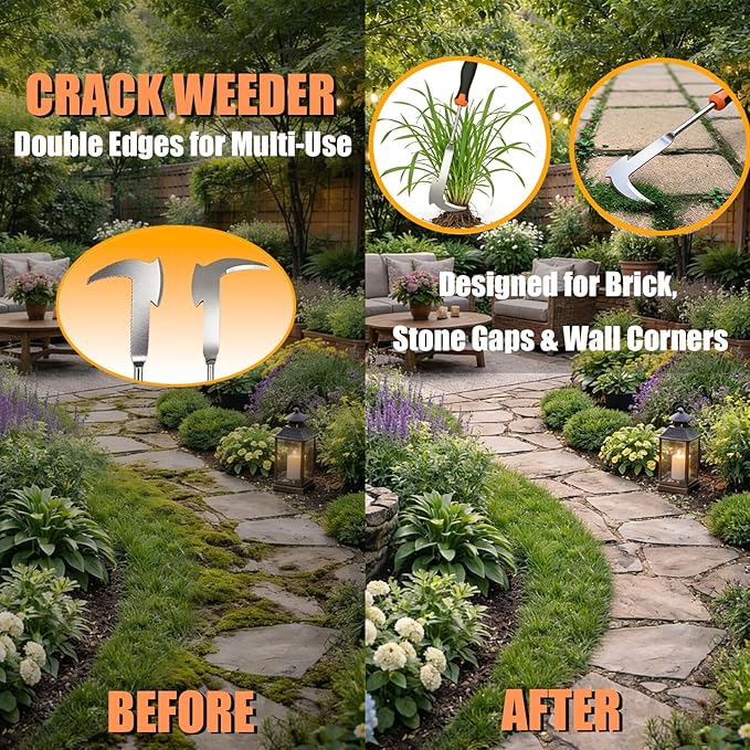 5 Pack Weed Puller Tool, Stainless Steel Manual Hand Weeding Tool Set for Weed Removal, V-Shaped Digger, Crack Weeder Tool, 4 Teeth Gardening Tools for Garden, Patio, Sidewalk, Driveway, Pavers, Lawn