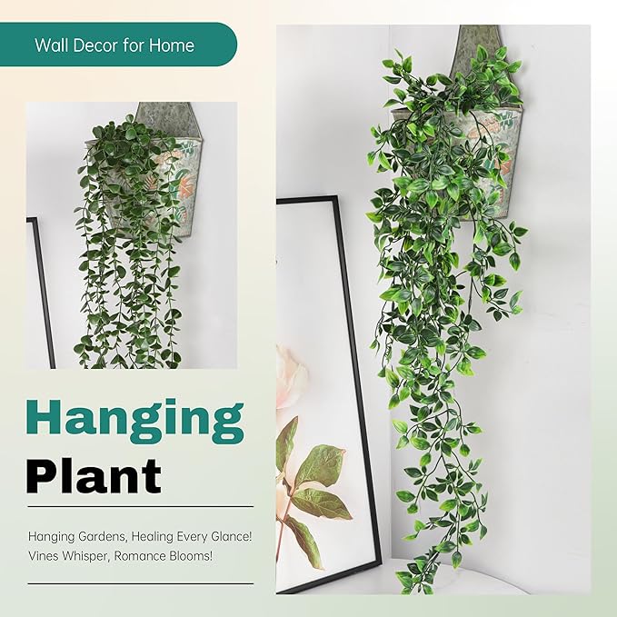 Der Rose 2 Pack Fake Hanging Plants Artificial Potted Plants Indoor and Outdoor for Office Living Room Bathroom Wall Shelf Decor