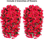 HyeFlora Bougainvillea Artificial Hanging Flowers Plants for Outdoors Decoration, 2pcs Red Fake Flowers Silk Bougainvillea Vines Realistic UV Resistant Faux Flowers for Outside Planters Porch Patio