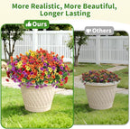 Artificial Outdoor Flowers, Realistic UV Resistant Waterproof Faux Plants, Full Looking Fake Flowers for Porch Planters Hanging Baskets Garden Patio Yard Outdoor Decor, 12 Bundles 4 Colors