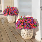 Homsunny Artificial Fake Hanging Flowers with Basket for Outdoors, Faux Silk Petunias Flower Spring Summer Decor UV Resistant Look Real Outside Patio Front Porch Decorations