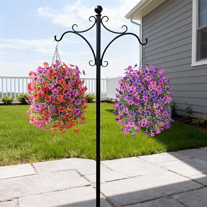 Artificial Hanging Baskets Outdoor, 4 Bundles Artificial Hanging Flowers Outdoors Spring Summer Decoration, No Fade Realistic Fake Hanging Baskets for Porch Patio Balcony Home Yard Decor