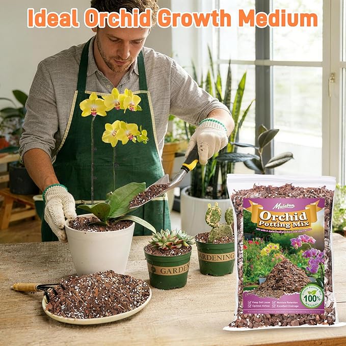 Orchid Bark Potting Mix - 9QT Natural Orchid Potting Mix for Repotting, Blended with Small Pine Bark and Perlite to Provide Ideal Ventilation and Good Drainage for Orchids and Other Potted Plants