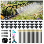 Drip Irrigation System, 100FT 1/4" Garden Watering for Outdoor Plants & Raised Beds, 30pcs Upgraded Brass Nozzles 360° Adjustable Misting Kit, UV-Resistant Tubing for Greenhouse, Lawn & Patio Cooling