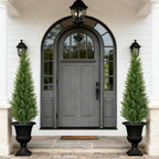 2 Pack 4ft Artificial Cedar Topiary Trees with Ground Spike, Realistic Fake Plants Tree UV Resistant Artificial Plants Indoor Outdoor Faux Plants Evergreen Bushes Shrubs for Porch Garden Office