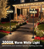 73" Aluminum Solar Lamp Post Light, 3-Head Solar Light Posts for Outside Waterproof, 90Lm Outdoor Lamps for Patio, Backyard, Front Porch Decor, Warm White, Replaceable Bulb