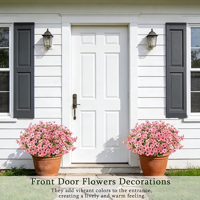 16PCS Fake Flowers for Outdoors, Realistic Fake Artificial Flowers for Outside, No Fade Faux Eucalyptus Plants for Outdoor Planter, Window Box, Hanging Basket - Porch Patio Garden Decor