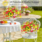 Artificial Flowers for Outdoors 12 Bundles Artificial Petunias Fake Flowers UV Resistant Shrubs Plants with Fern for Indoor Outside Hanging Planters Home Garden Spring Summer Decorations