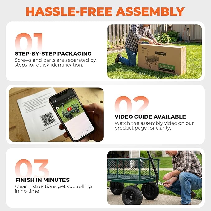 Sekey 1400lbs Heavy Duty Steel Garden Cart for Farm & Construction, 7.7 Cu.Ft. Extra-Large Utility Wagon with Removable Sides, 2-in-1 Towable Handle, 13" Rubber Tires, Green