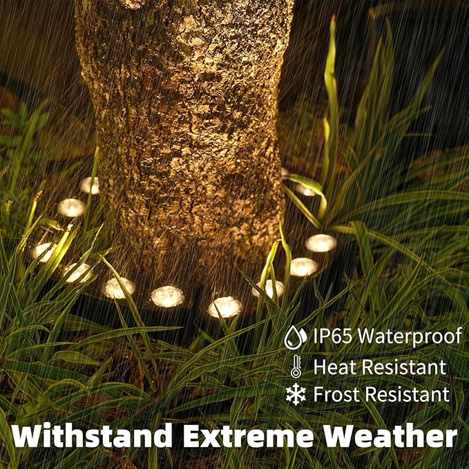 Sublume Solar Tree Lights Outdoor, Palm Tree Ring Uplights with Warm White LED for Tree, 2-in-1 (Sticked&Tied), IP65 Waterproof, 2000Mah Upgraded COB Spotlights for Garden, Landscape, Yard, Decor