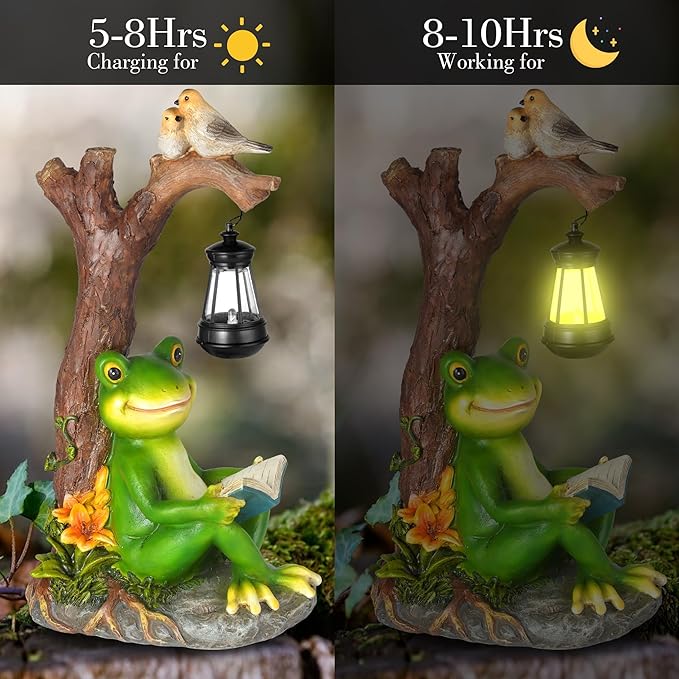 WENYLE Solar Garden Outdoor Statues Frog with Tree Solar Lantern, Lawn Decor Frog Figurine for Patio Balcony Yard, Yard Unique Christmas Birthdays Gift for Mom Grandma