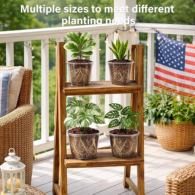 Bluepro 16 Pack 10/8/6/5 Inch Reinforced Large Clear Nursery Pots with Drainage Holes, Transparent Variety Pack Plastic Plant Pot for Vegetable Propagation, Root Cutting, Seed Starting