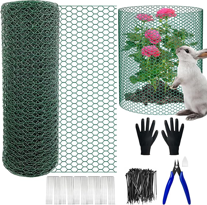 33Ft x 16In Plant Protectors from Animals, Heavy-Gauge Plant Cages for Outdoor Plants with Ties,Pliers,Stakes, Rabbit Plant Cage, Wire Plant Protector,Chicken Wire Fencing Mesh (33Ft x 16In)