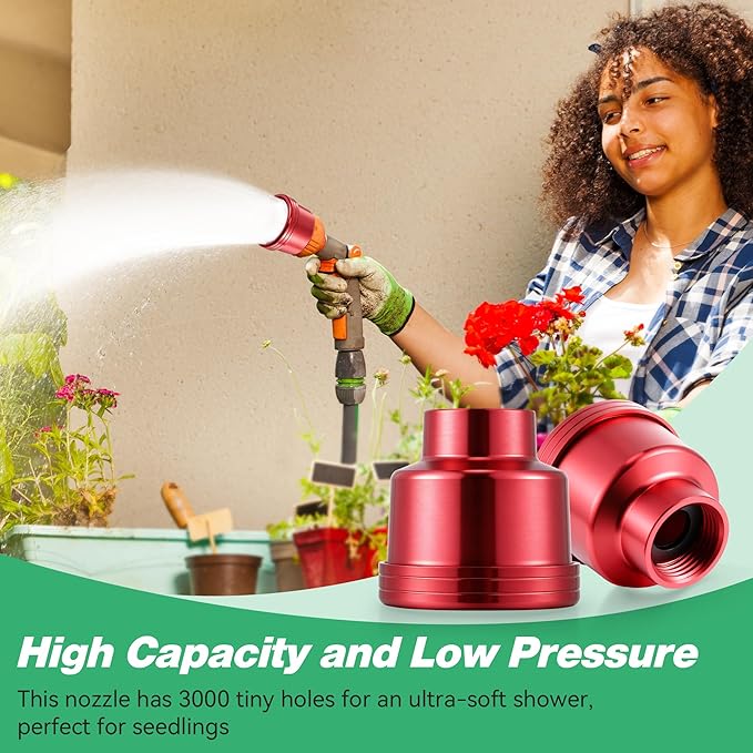 Dreyoo 1 Pack Water Nozzle with 3000 Tiny Holes, 3/4'' Aluminium Alloy Garden Hose Shower Head with PTFE Thread Seal Tape for Outdoor Watering Flowers, Plants, Greenhouse, Nurseryman (2.36'',Red)