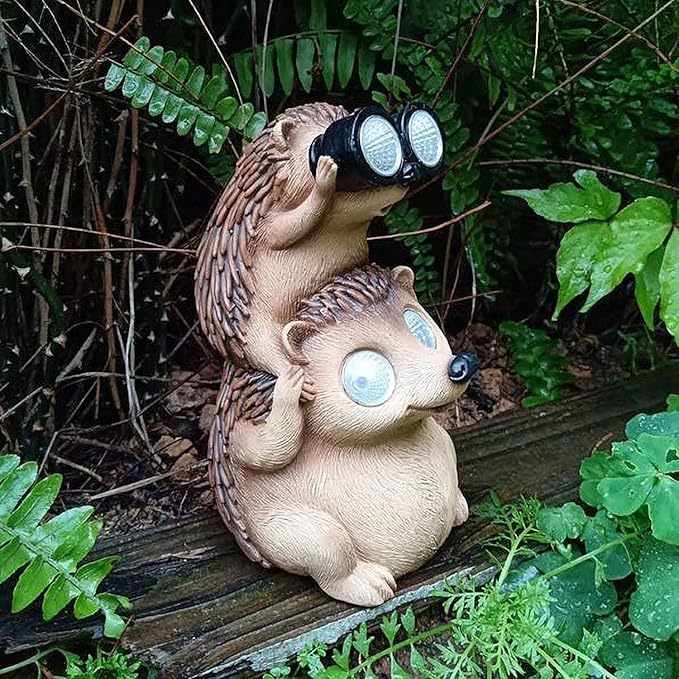 Garden Decor Solar Outdoor: Hedgehog Statue Animal Lights Outside Decorations Backyard Funny Sculptures Cute Figurines Gifts for Father Husband Anniversary Housewarming