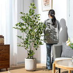 Bailikang Artificial Ficus Tree Indoor 5ft, Large Potted Faux Tree with Realistic Silk Leaves & Trunk for Home Office, Living Room Corner Decor
