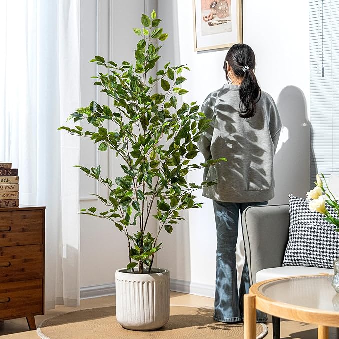Bailikang Artificial Ficus Tree Indoor 5ft, Large Potted Faux Tree with Realistic Silk Leaves & Trunk for Home Office, Living Room Corner Decor