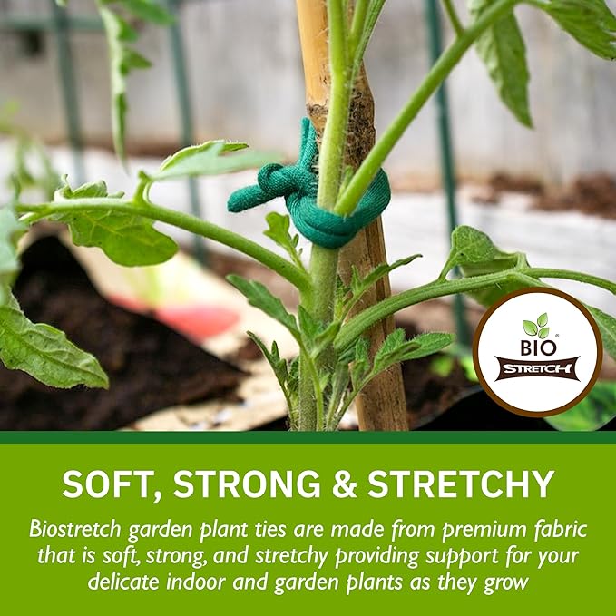 Bio-Stretch Soft Garden Plant Ties for Indoor & Outdoor Plants - Strong & Stretchy Cut-to-Length Plant Tape for Climbing Plants, Tomato Vines & Home Gardening (130 ft / 40M)