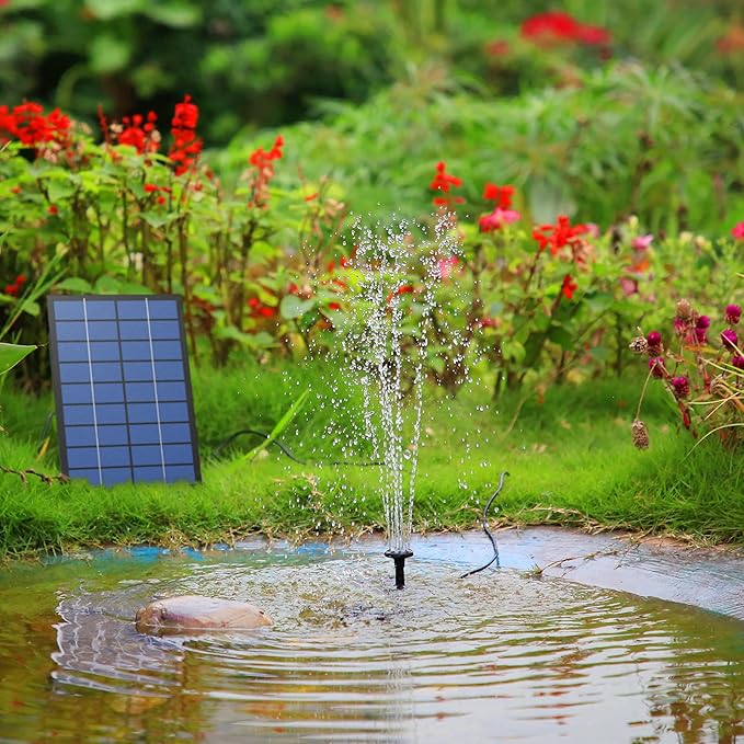 AISITIN 2.5W Solar Fountain Pump, DIY Outdoor Solar Water Fountain with 6 Nozzles and 4ft Water Pipe, Solar Powered Pump for Bird Bath, Ponds, Garden and Fish Tank Garden, Pond